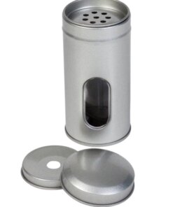 Thee/Kruidenblik zilver rond 50x105mm met venster