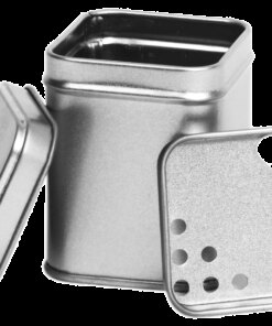 Thee/Kruidenblik zilver 53x53x71 mm met strooi inzet